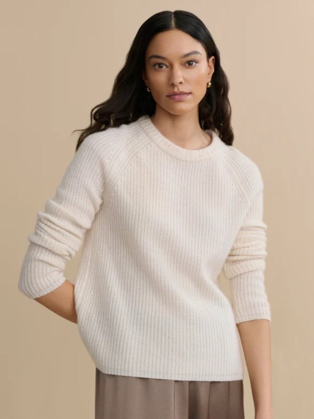 Jenni Kayne Cashmere Fisherman Sweater Ivory Cream